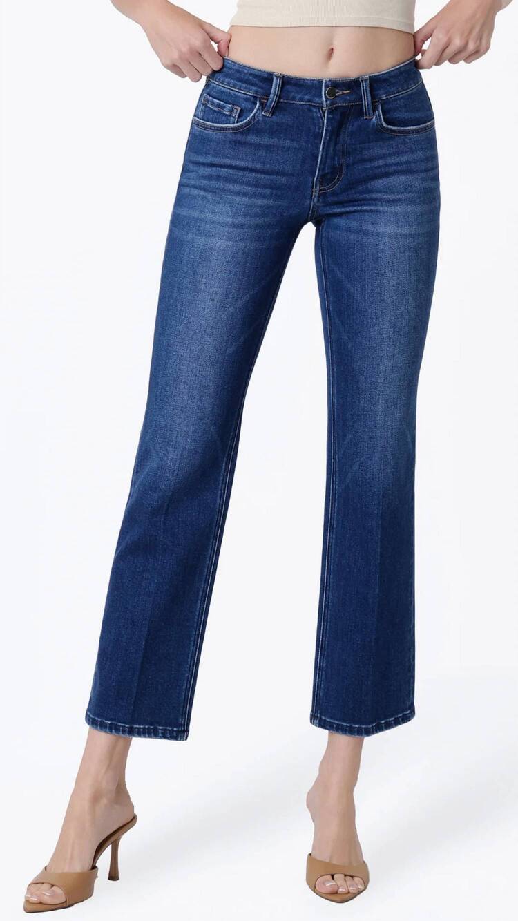 NEW FLYING MONKEY mid rise trouser fold creased straight jeans in dark wash